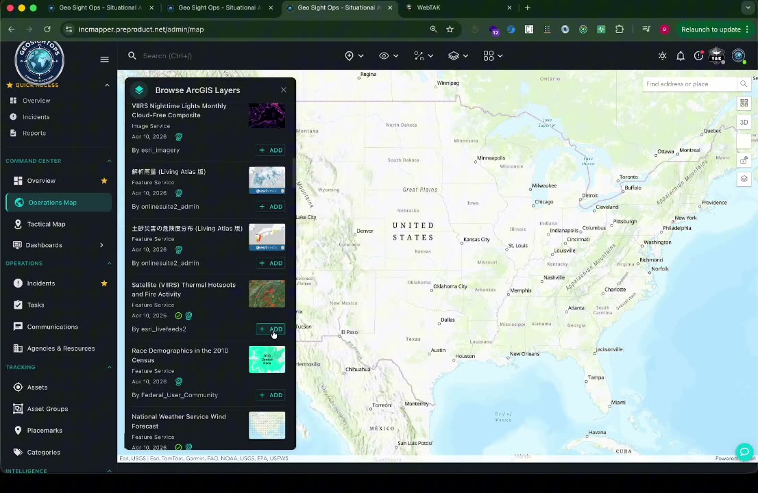 Browse ArcGIS layers on the Operations Map