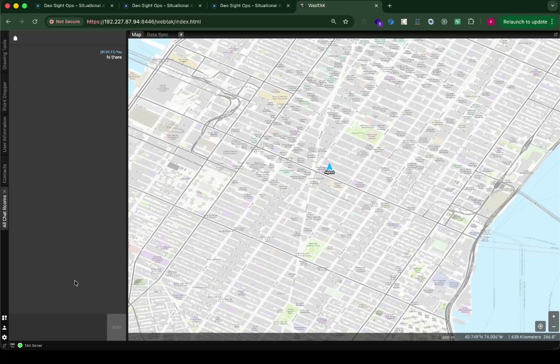 WebTAK map with Alpha1 track after bidirectional sync
