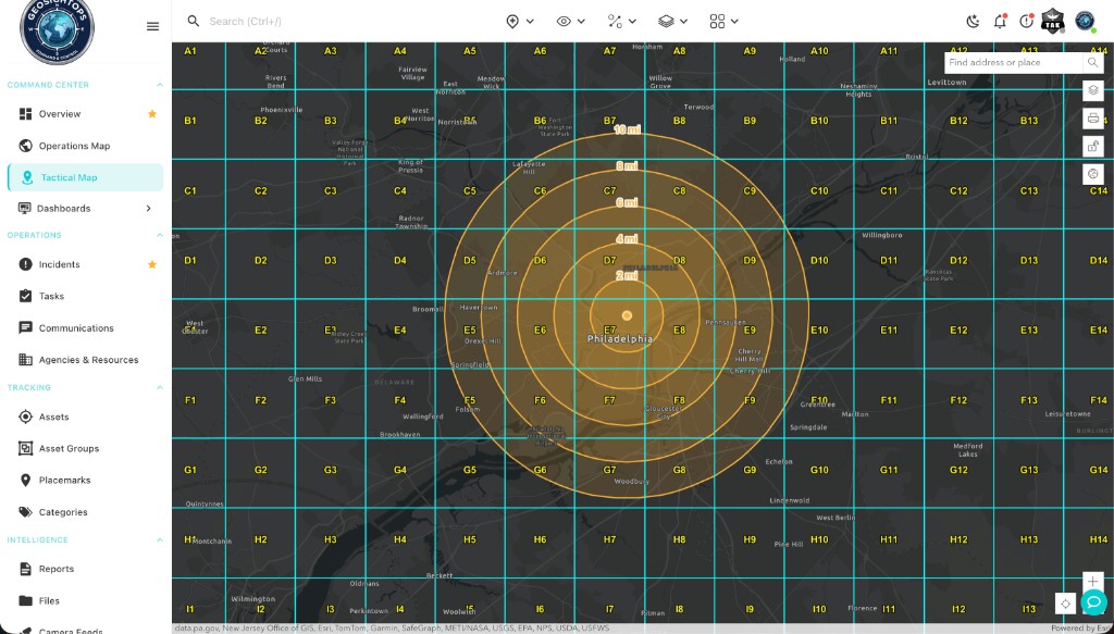 GRG grid with range rings on the Operations Map