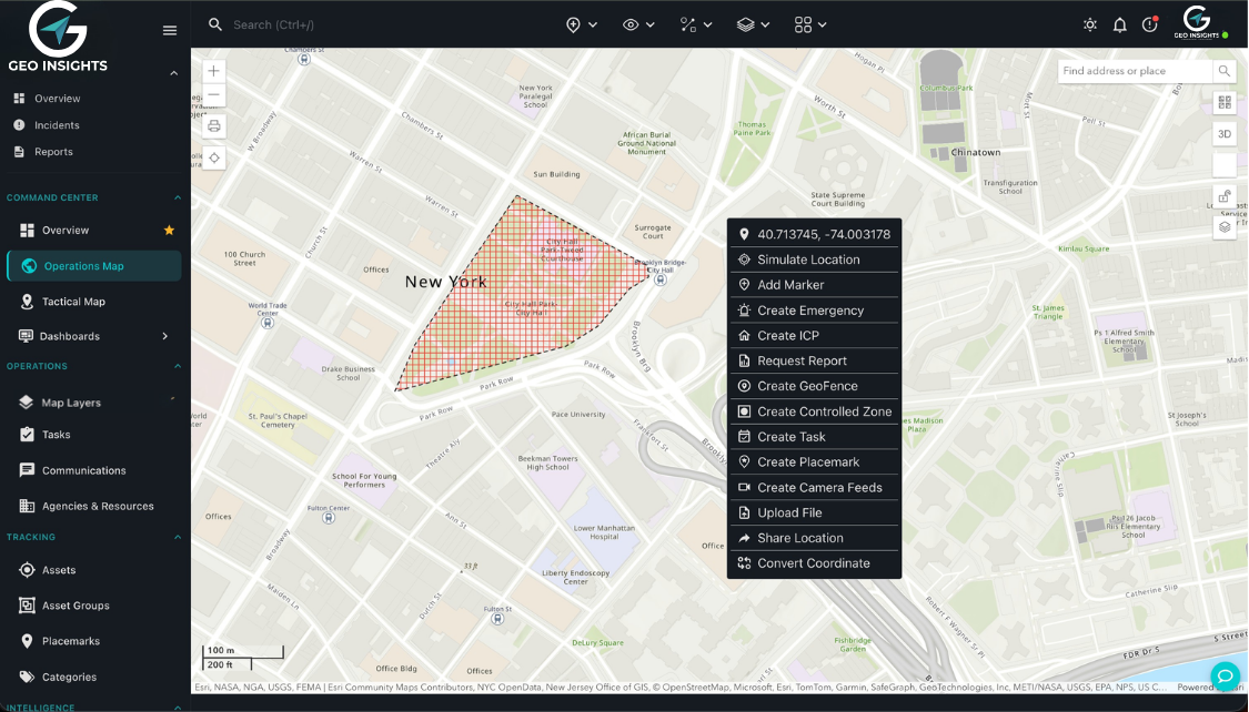 Map context menu, geofences, alerts, and camera feeds
